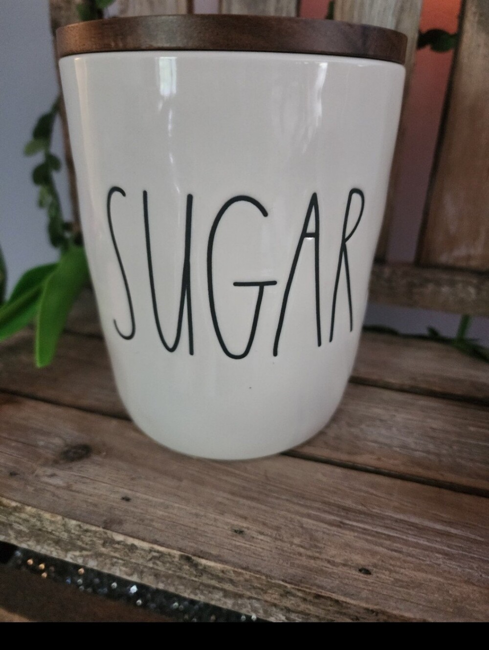 Rae Dunn White Ceramic Sugar Canister with Wood Lid